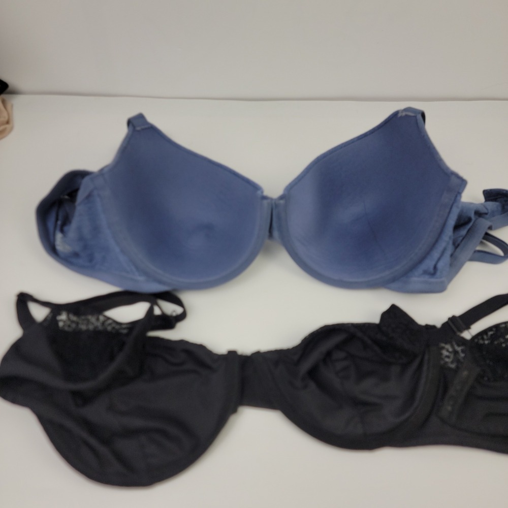 Auden & Anne Klein Underwire Bra Set 40C Blue Heathered Black Lace 2 Pack - Picture 6 of 8